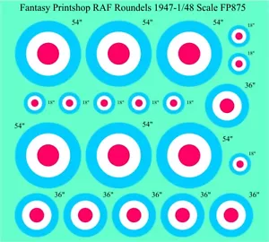 R.A.F RAF ROUNDELS 1947 ONWARDS 1/48 SCALE water slide transfers DECALS FP875 - Picture 1 of 3