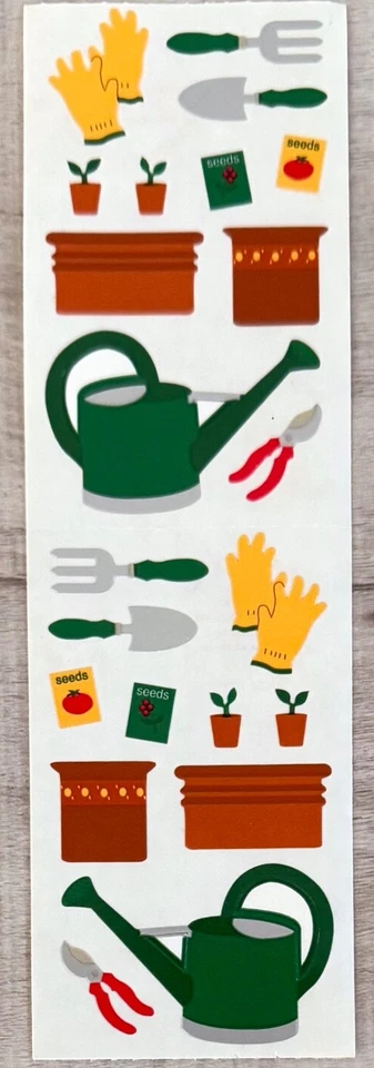 Mrs. Grossman's Stickers 1 Strip Garden Tools Gloves Watering Can Pots Plants - Image 1 of 1