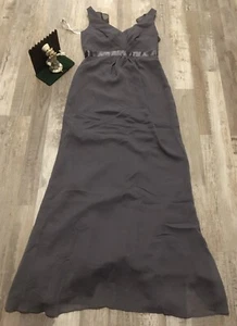 Davids Bridal Dress Women 6 Gray Ruched Gown Bridesmaid Wedding A Line Maxi - Picture 1 of 6