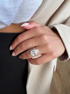 4.20CT Pear Lab Grown Diamond Accents Ring For Women Engagement Ring 14k Gold - Picture 1 of 9