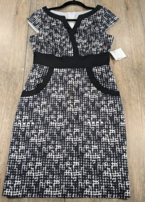 Liz Claiborne Dress Womens 12P Black White Print Sleeveless Sheath Preppy NWT - Image 1 of 4