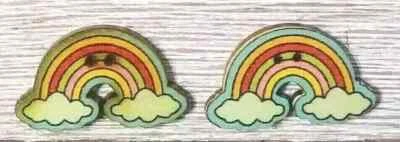 rainbow cloud wood sewing buttons 2 holes 1 1/4 inch blue 2pc set - Image 1 of 2