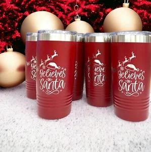 Christmas Coffee Tumbler Mug, Christmas Gifts Believes in Santa Stainless Steel - Picture 1 of 6