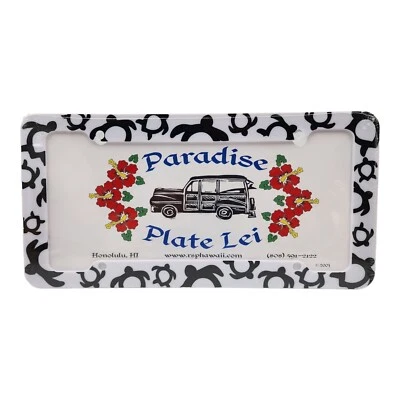 Marco de matrícula de plástico con estampado de tortugas hawaianas placa Paradise Lei de colección  Foto 1 de 2