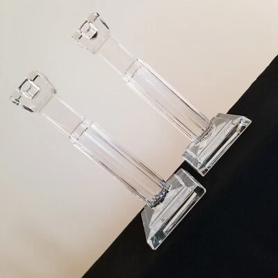 2 Gorgeous Art Deco Waterford Metropolitan 10" Clear Crystal Candlestick Holders - Image 1 of 4