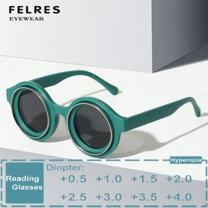 Metal Round Tinted Retro Reading Glasses Unisex Fashion Outdoor Shade Glasses   - Picture 1 of 22