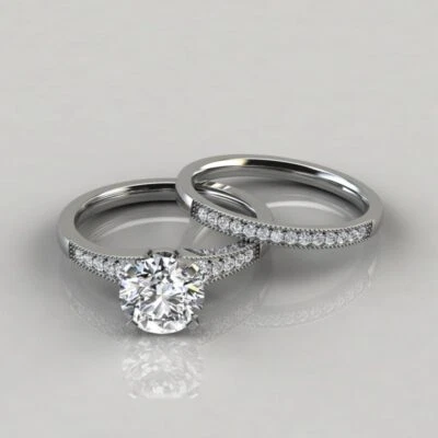 1.40Ct White Round Cut Simulated Diamond Wedding Matching Ring Set In 925 Silver - Image 1 of 3