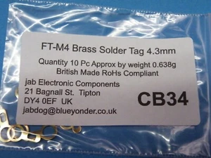 10 Pc Solder Earth Tags M4 Connector. ok for 3BA 4.3mm"   Natural Brass 2g CB34 - Picture 1 of 8