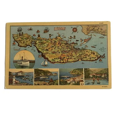 Linen Postcard Catalina Island Multi-view illustration - Image 1 of 3
