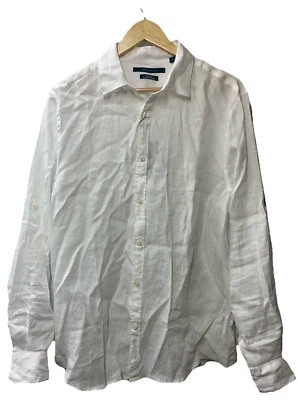 Perry Ellis Mens Roll Sleeve 100% Linen Button-Up Shirt Long Sleeve Size L White - Image 1 of 4