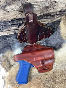 Leather Holster Pancake style leather holster with Thumb Break fits Glock 19 - Picture 1 of 24