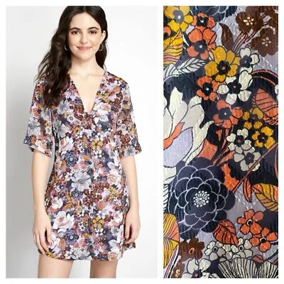 ModCloth Purple Retro Floral Print Mini Dress - Image 1 of 4