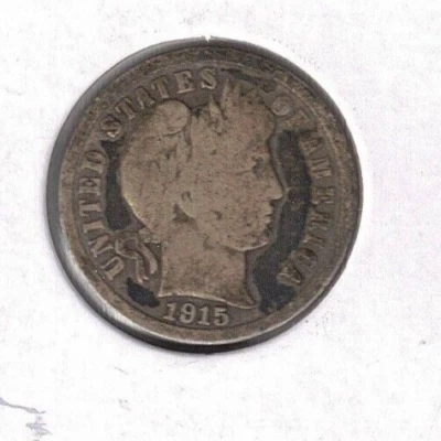1915 Philadelphia Barber Circulated Dime 10 Cents Silver Coin! (#1) - Image 1 of 2