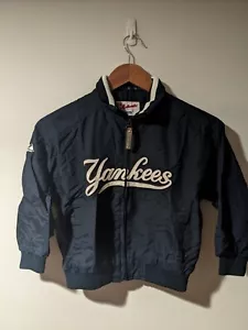 Vintage 90s New York Yankees MLB Baseball KIDS 5/6 Blue Full Zip Windbreaker - Picture 1 of 6