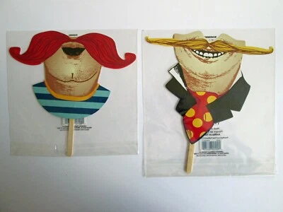 NEW Michaels Mask on Stick Lot 2 Three Ring Circus Mustache Costume Photo Prop - Image 1 of 4