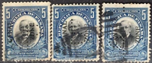 KANALZONE CZ BESITZ 1918/20 DREI BRIEFMARKEN Sc. # 54 GEBRAUCHT TYP IV PERFIN "P" - Bild 1 von 2