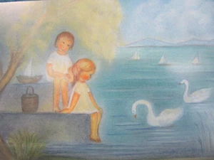 Bezaubernde Postkarte Kinder am See ~ Sommersegelboote Schwan ~ Ruth Elsässer ~ Neu - Bild 1 von 4