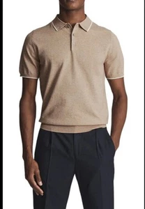Reiss Champ Tipped Polo In Oatmeal Melange XL NWT - Picture 1 of 5