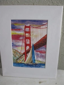 Carlos Cuzma Art Watercolor Print signed Golden Gate Bridge OS - Picture 1 of 7