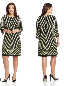 Vestido Calvin Klein Negro Blanco y Amarillo Hasta la Rodilla Cuello en V Talla 20W - Imagen 1 de 7