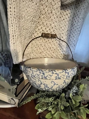 "Cuenco de esponja temprano con fianza rara (1860-1880) azul y blanco 9""" Foto 1 de 4