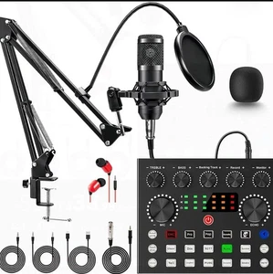 Podcast Mixer Equipment Studio Recording Kit Earphone Condenser Microphone Set - Picture 1 of 1
