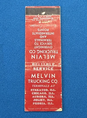 Melvin Trucking Co Streator Aurora Peoria Joliet VTG Matchbook Cover Lt#2116 - Image 1 of 2