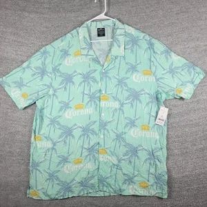 Corona Shirt Men Size XXL Teal Hawaiian Tropical Palm Trees Casual Camp Shirt - Picture 1 of 9