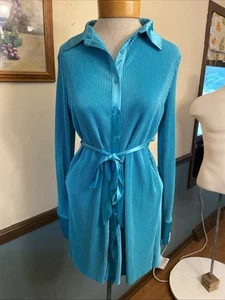Anthropologie Ro&De Accordion Pleated Long Sleeve Button Tunic blouse L Blue - Picture 1 of 3