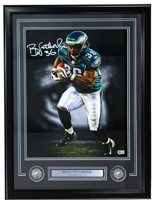 Foto firmada por Brian Westbrook enmarcada 16x20 Philadelphia Eagles BAS Foto 1 de 2