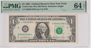 Fr 1911-Bm 1981 $1 FRN FANCY B99901995H bp3248 NEW YORK PMG 64EPQ MULE NOTE - Picture 1 of 2