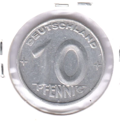 DEMOCRATIC 德国 / DDR 10 Pfennig 1950E,稀缺日期 (AI753) — 第 1/2 张图片