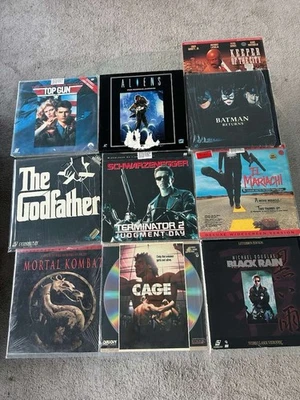 80-90s Action Laser disc Lot: Terminator, Mortal Kombat, Top Gun, Batman, Aliens Foto 1 de 2