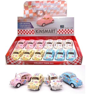 VW CLASSIC BEETLE 1967 FLOWER POWER cm 12 (1 Modellino a Scelta) 1:32 Kinsmart M - Immagine 1 di 3
