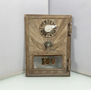 Vintage Brass American Eagle Postal Box Door w/Glass Window & Combo Lock Antique - Picture 1 of 13