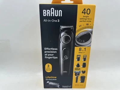 Braun Serie 3 Todo en Uno 8 en 1 Kit de Recortadora de Barba Eléctrica y Maquinilla de Afeitar AIO3470 ¡Nuevo! Foto 1 de 4