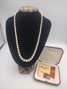 VINTAGE MAJORICA PEARL LONG NECKLACE BOX & COA STERLING SILVER CLASP FAST SHIP - Picture 1 of 4