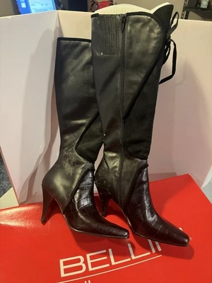 Bellini Black Leather Knee-High Stiletto Heel Boots - Image 1 of 2