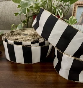 Member's Mark Premium Wired Edge Ribbon 2.5 Wide (10 Yards) Black Stripe - Picture 1 of 1