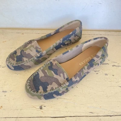 Jack Rogers Verde Camuflaje Suave Gamuza Cuero Plano Mocasín Zapatos Mujer’s Talla 5.5 Foto 1 de 4