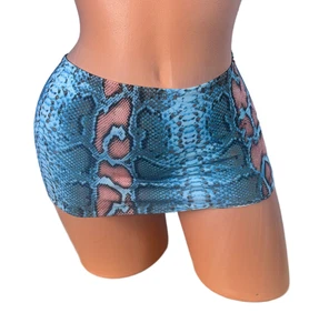 Blue  python Print Micro Mini Skirt Sexy Swimsuit Cover Up Club, Festival, beach - Picture 1 of 2