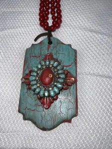 Fashion Sookie Sookie Style Red Turquoise Western Rodeo Flower Chunky Necklace - Picture 1 of 11