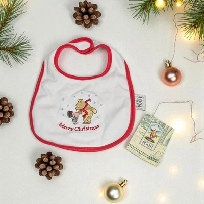 Babero clásico Winnie The Pooh Feliz Navidad bebé vintage Foto 1 de 4