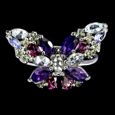 Anillo de plata de ley 925 marquesa amatista peridoto piedras preciosas naturales tamaño de joyería Foto 1 de 4