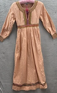 Maxi Vestido Mujer De Colección Pequeño Caftán Hecho a Mano Tribal Bordado Cremallera Lino Leer: - Imagen 1 de 19