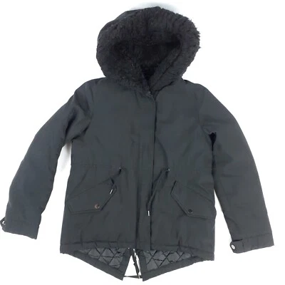 Abrigo Larry Levine para mujer de piel sintética mangas con capucha cremallera completa camping invierno negro XS Foto 1 de 4