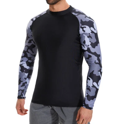 Men's Long Sleeve UPF 50+ Rash Guard Skins UV Sun Protection Workout Swim Shirts - Image 1 of 4