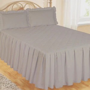 TAUPE FITTED BEDSPREAD SET PILLOW SHAMS QUILTED EGYPTIAN COTTON DULL GREY - Picture 1 of 2
