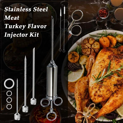 Edelstahl Fleischspritze BBQ Bratenspritze Ingredient Injector Spritze 3 Nadeln - Bild 1 von 4