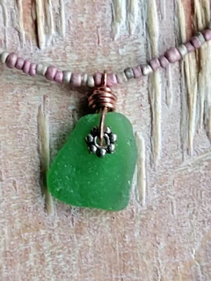 Ожерелье из морского стекла ошейник для серфинга мятое изящная милая девочка женщина подросток Гавайи - Изображение 1 из 4